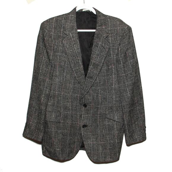 Vintage Hardy Amies Silk Blazer Size 41R Plaid Tweed - Picture 1 of 11